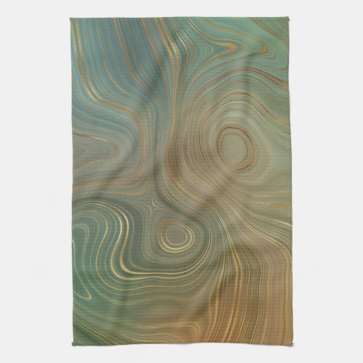 Aardse olijfstrata | Groene en Gouden Inkt Agaat Theedoek (Verticaal)