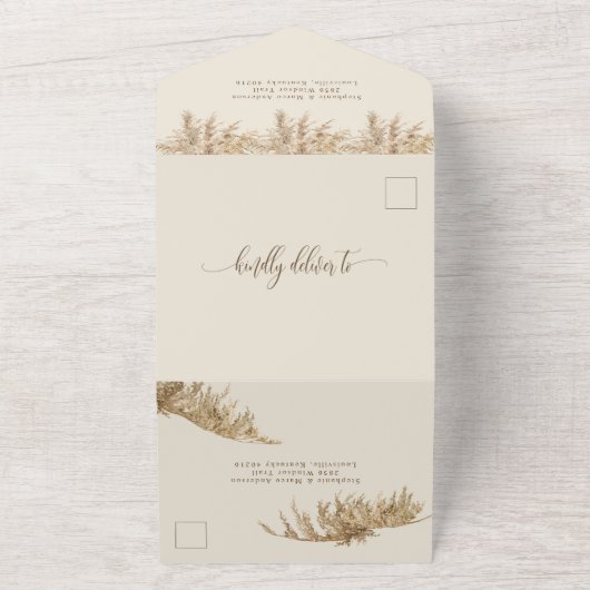 Aardse Pampas Grass Boheemse bruiloft All In One Uitnodiging (Buitenkant)