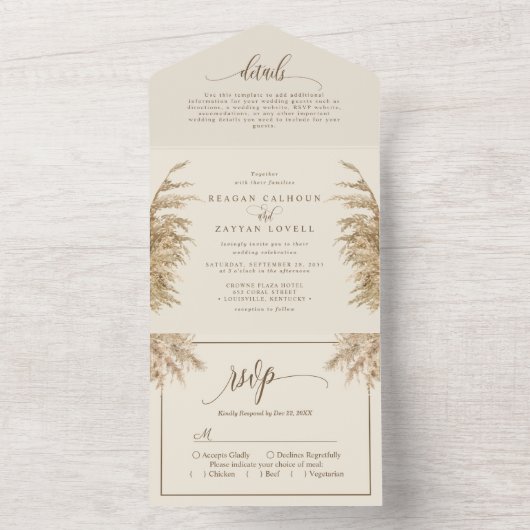 Aardse Pampas Grass Boheemse bruiloft All In One Uitnodiging (Binnen)