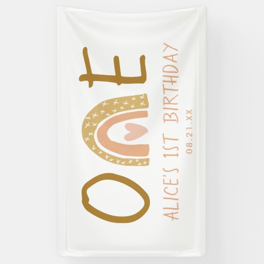 Aardse Regenboog Meisje 1e Verjaardag Banner (Verticaal)