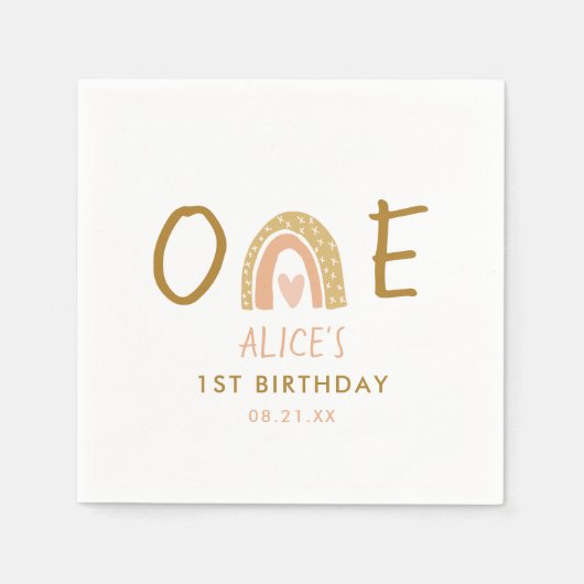 Aardse Regenboog Meisje 1e Verjaardagsfeestje Servet (Voorkant)