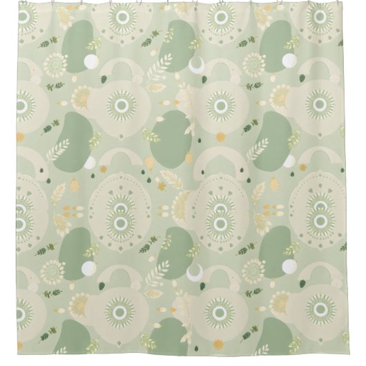 Aardse Sage Groene Douchegordijn – Boho Design (Voorkant)