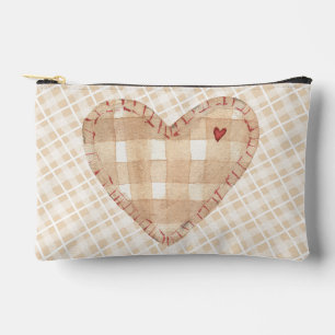 Aardse schotse patroon Grote hart Bruin beige Etui