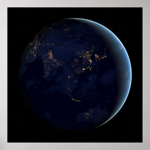 Aardse stad licht 's nachts op Azië en Australië Poster