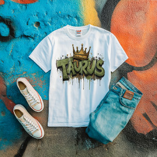 Aardse Taurus Zodiac Graffiti Airbrush met kroon T-shirt