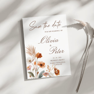 Aardse Terracotta Boho Wildflower Save The Date Kaart