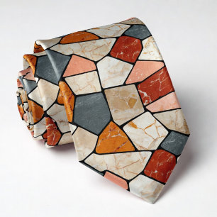 Aardse Terracotta en Leigrijze Steen Mozaïek Stropdas