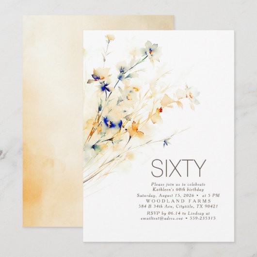 Aardse Waterverf Bloemen Herfst Verjaardag Kaart (Voorkant / Achterkant)