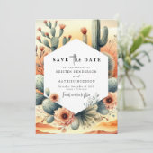 Aardse Waterverf Cactus bruiloft Save The Date (Staand voorkant)