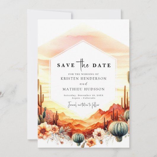 Aardse woestijn Cactus bruiloft Save The Date (Voorkant)