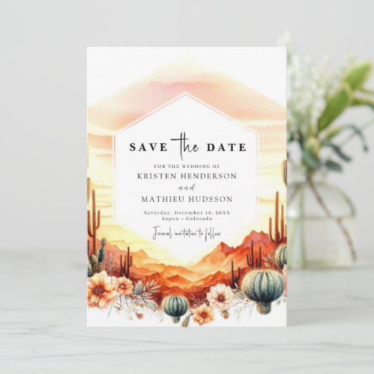 Aardse woestijn Cactus bruiloft Save The Date (Staand voorkant)