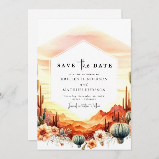 Aardse woestijn Cactus bruiloft Save The Date (Voorkant / Achterkant)