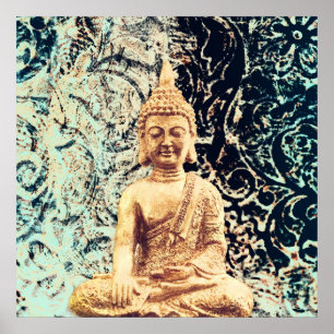Aardse Zittende Boeddha Elegante Zen Verlichting Poster