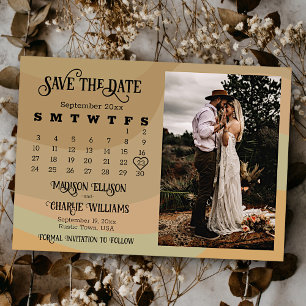 Aardtint Retro Swirls Trouwkalender & Foto Save The Date