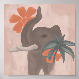 Aardtinten Olifant minimalistische kunst Poster