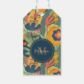 Aardtonen abstract bloemenpatroon, monogram cadeaulabel (Achterkant)