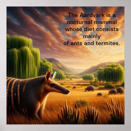Aardvark in zonovergoten veld poster (Voorkant)