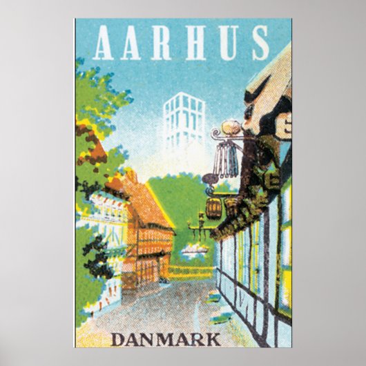 Aarhus Danmark Vintage Travel Poste Poster (Voorkant)