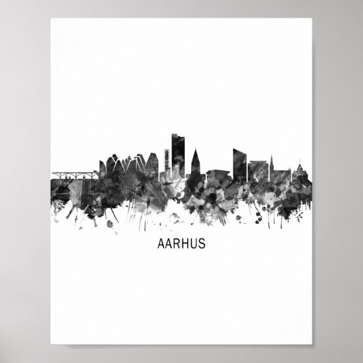 Aarhus Denmark Skyline BW Poster (Voorkant)