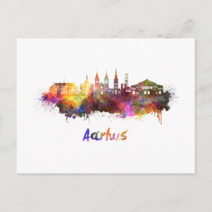 Aarhus skyline in waterverf briefkaart