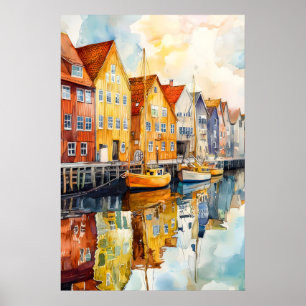 Aarhus Waterverf Vintage Nationale Poster Skigebie