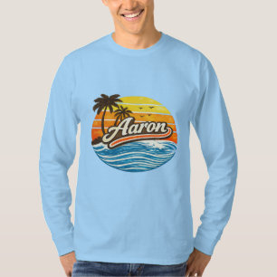 Aaron Retro Zonsondergang Naamontwerp T-shirt