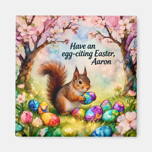AARON ~ Squirrel collecting Easter Eggs ~  Magnet Magneet (Voorkant)