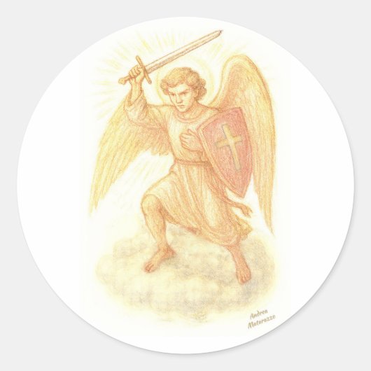 Aartsengel met zwaard ronde sticker (Voorkant)