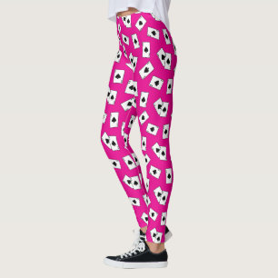 Aas van schoppen roze en wit spelen Kaart patroon Leggings