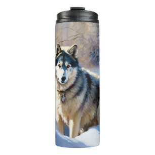 Aaskan Malamute Laat het Sneeuwen Kerstmis Thermosbeker