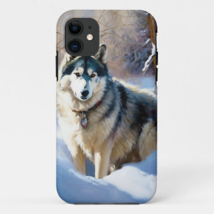Aaskan Malamute liet het sneeuwen Kerstmis iPhone 11 Hoesje