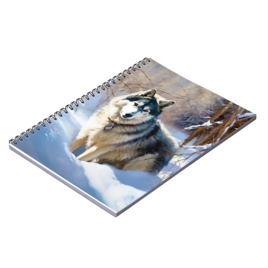 Aaskan Malamute liet het sneeuwen Kerstmis Notitieboek (Linkerzijde)