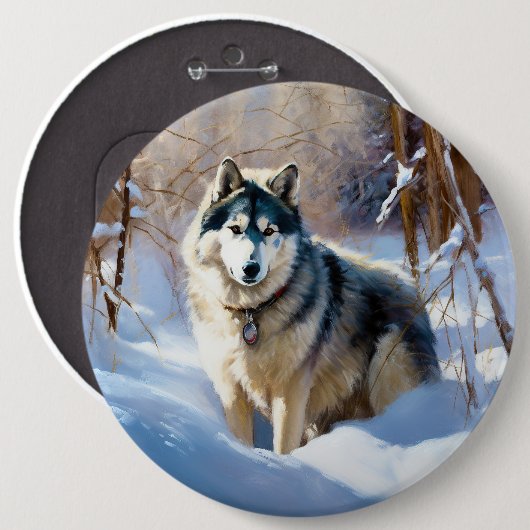 Aaskan Malamute liet het sneeuwen Kerstmis Ronde Button 6,0 Cm (Voorkant /achterkant)