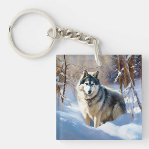 Aaskan Malamute liet het sneeuwen Kerstmis Sleutelhanger
