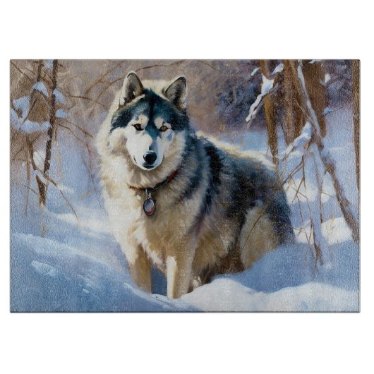 Aaskan Malamute liet het sneeuwen Kerstmis Snijplank (Voorkant)