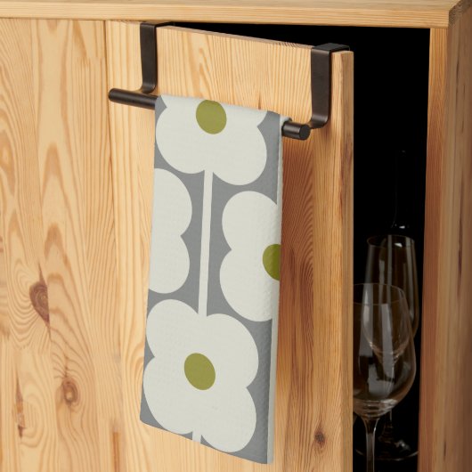 Abacus Bloem en kleine stengelpatroon wit & Grijs Theedoek (Derde Gevouwen)