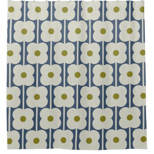Abacus Flower Lined Eyelet Wit en Blauw Douchegordijn (Voorkant)