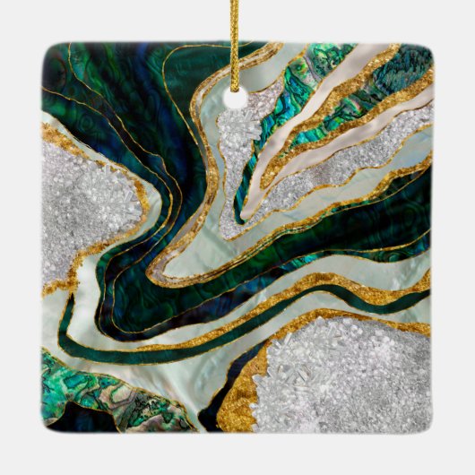 Abalone en Crystals geode digitale kunst Keramisch Ornament (Achterkant)