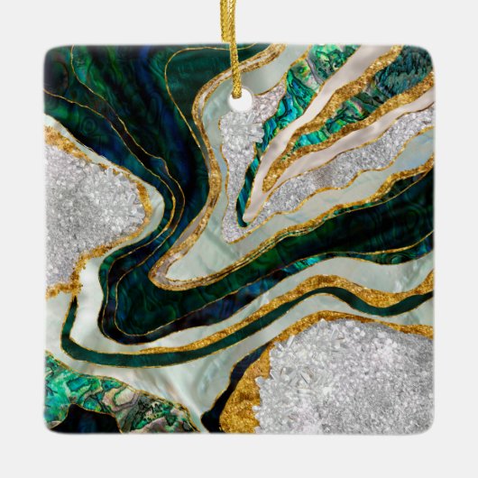 Abalone en Crystals geode digitale kunst Keramisch Ornament (Voorkant)
