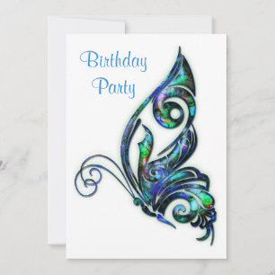 Abalone Shell Art Deco Butterfly Birthday Party Kaart