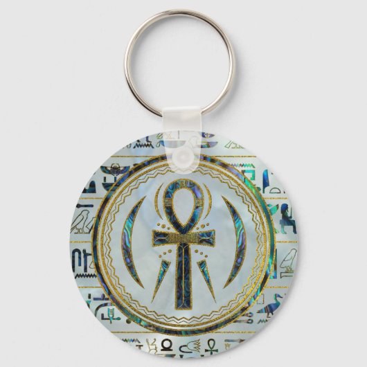 Abalone Shell Egyptian Ankh Cross symbool Sleutelhanger (Voorkant)