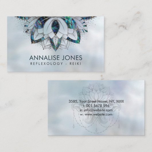 Abalone Shell en Silver lijst Lotus op parels Visitekaartje (Voorkant / Achterkant)