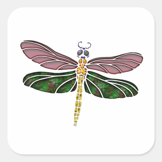 Abalone Shell & Glas in lood Dragonfly Vierkante Sticker (Voorkant)