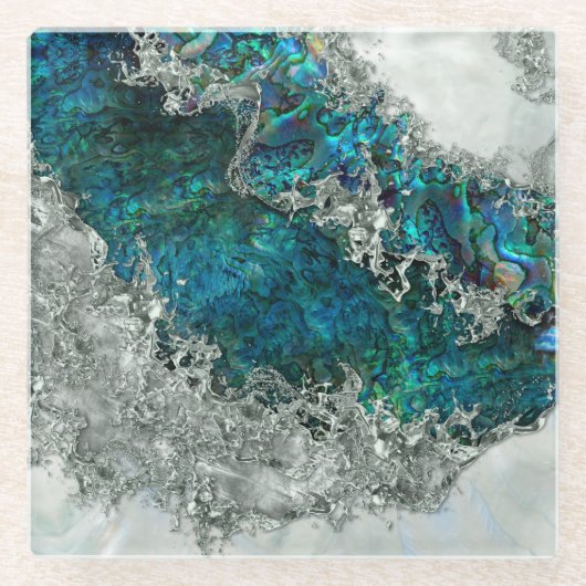 Abalone Shell Pearl and Silver 2 Glazen Onderzetter (Voorkant)