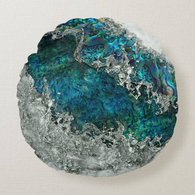 Abalone Shell Pearl en Silver 2 Rond Kussen (Voorkant)