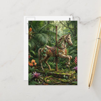 Abandoned Carousel Horse in a Jungle Briefkaart