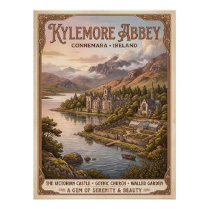 Abbaye de Kylemore Irlande Affiche de voyage vinta