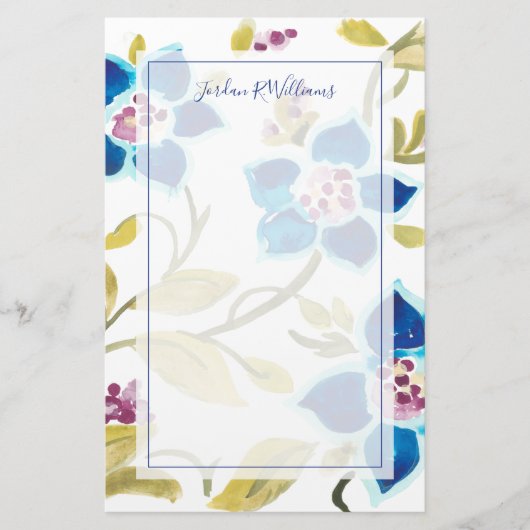 Abbey Floral Tiles - Blue Blooms Briefpapier (Voorkant)