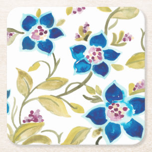 Abbey Floral Tiles - Blue Blooms Vierkante Kartonnen Onderzetter