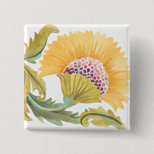 Abbey Floral Tiles - Geel Vierkante Button 5,1 Cm